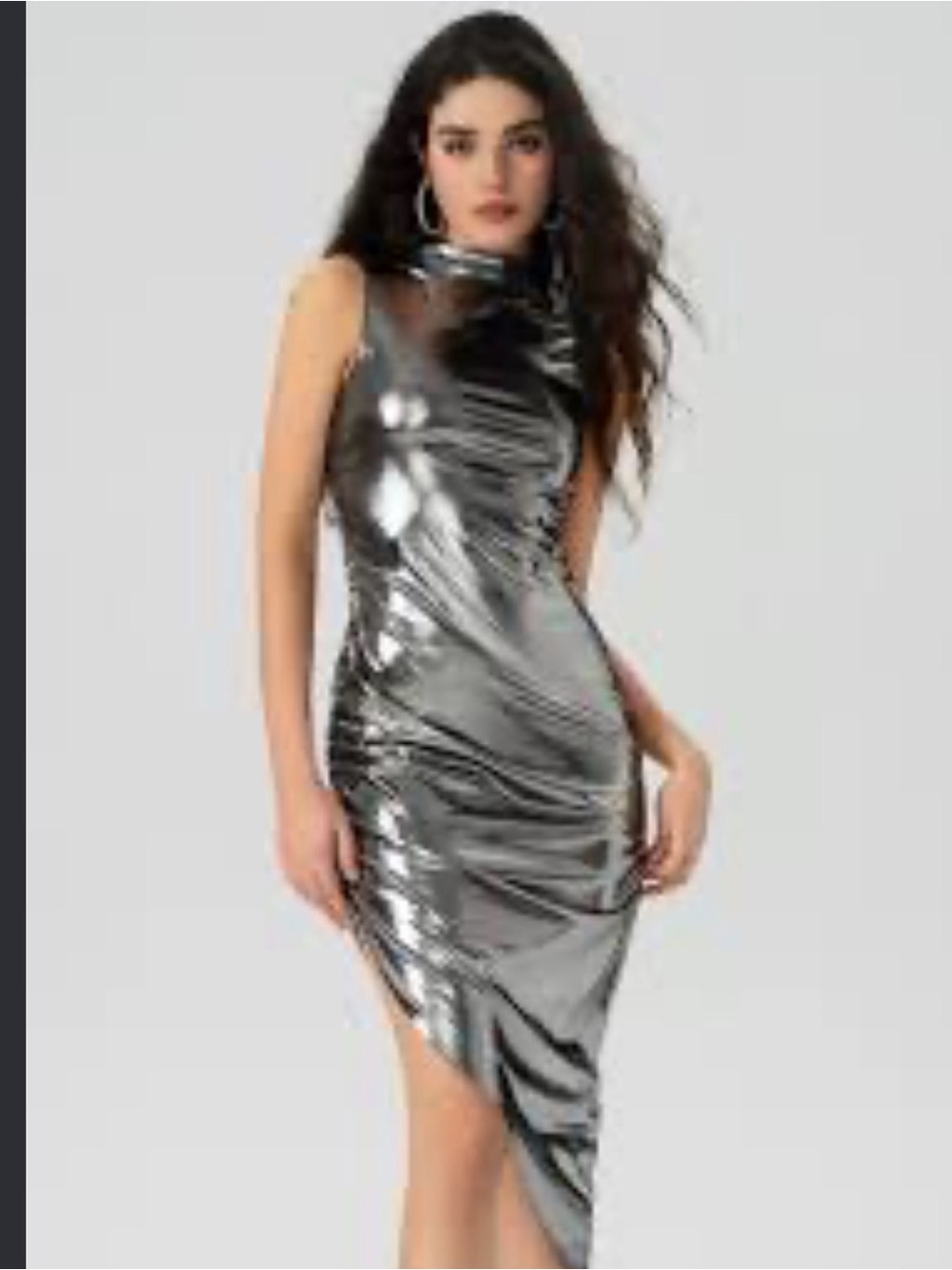 CIDER Metallic Silver Sleeveless dress High-Neck Bodycon